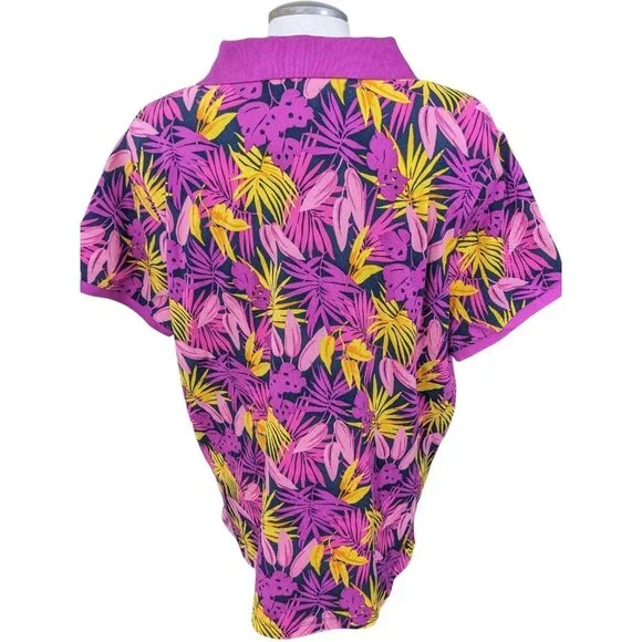 Lands End Womens Cotton Mesh Polo Shirt 2X Fuchsia Tropical Floral Short Sleeve - Picture 5 of 7